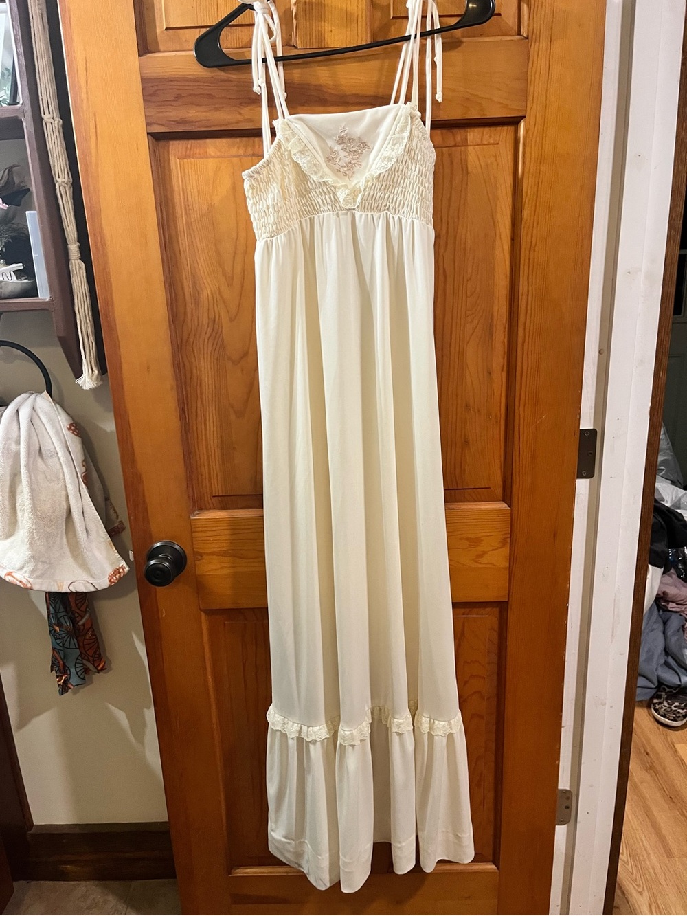 Vintage Style Lace Babydoll Maxi Gown Ribbon Tie Lace Trim Fairy Cottagecore S